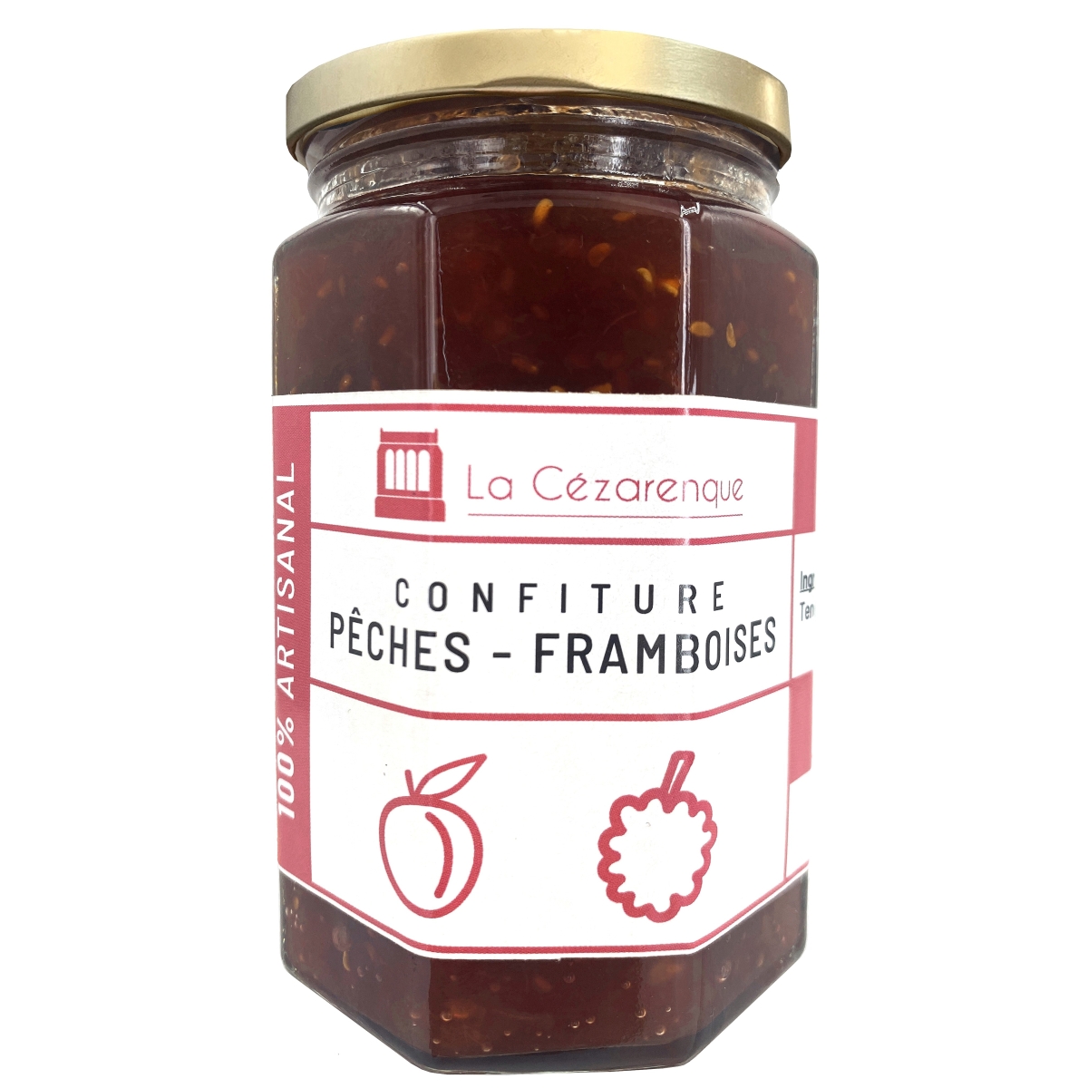 Pot de confiture pêches framboises